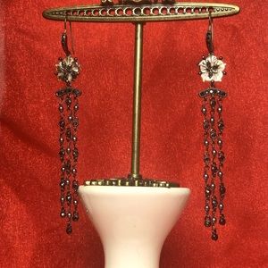 Vintage Monet Dangling Hooks Earrings hand carved Mother of Pearl